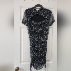 RILEY & JAMES | Reptile Print Mesh Mini Dress with Ruching and